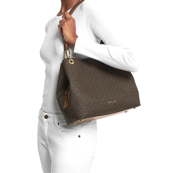 Michael Kors Jet Set Signature Brown Monogram Large Tote Bag - Picture 12 of 13